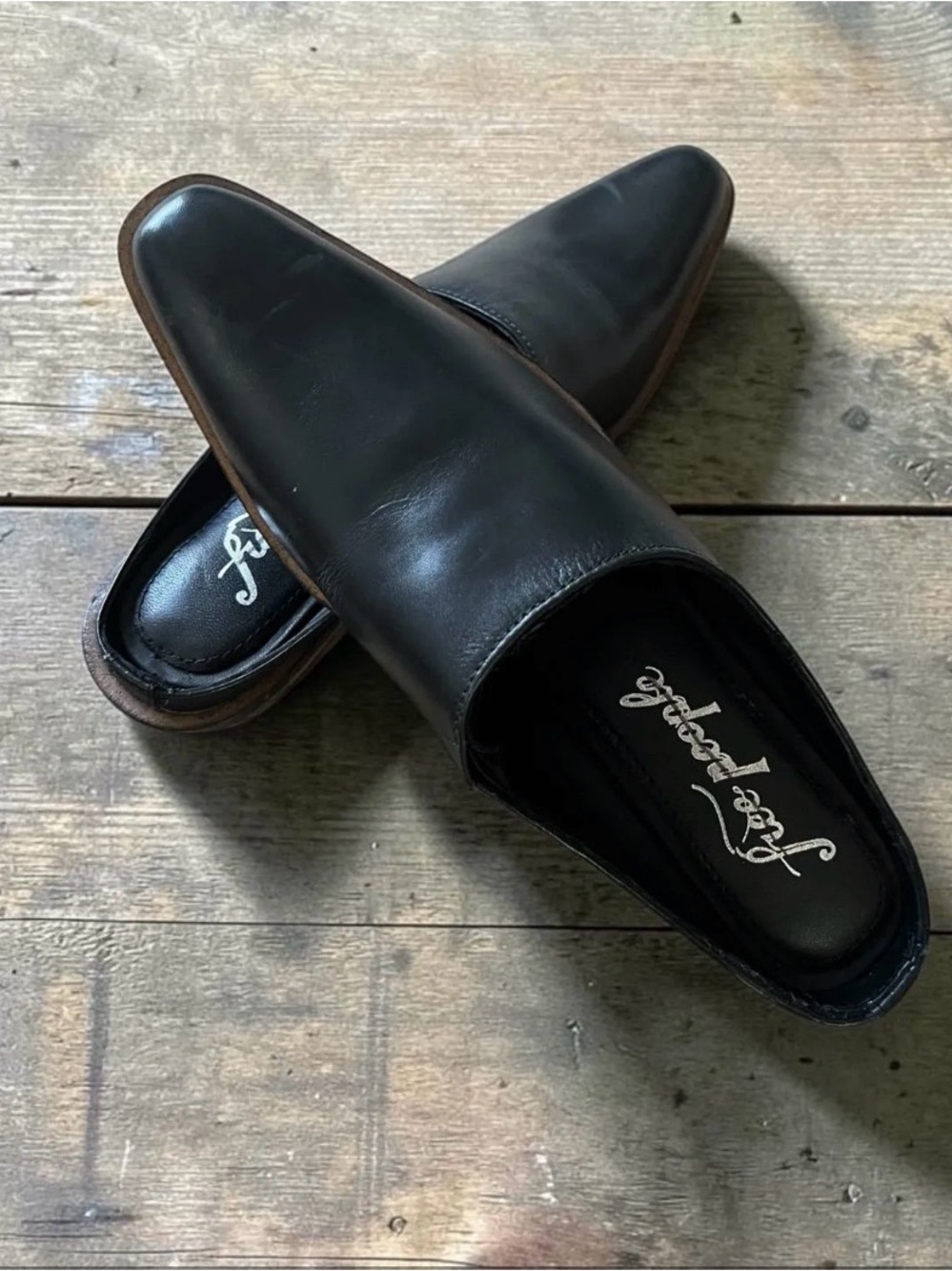 Free People Black Leather Square-Toe Mule Clogs NWOT